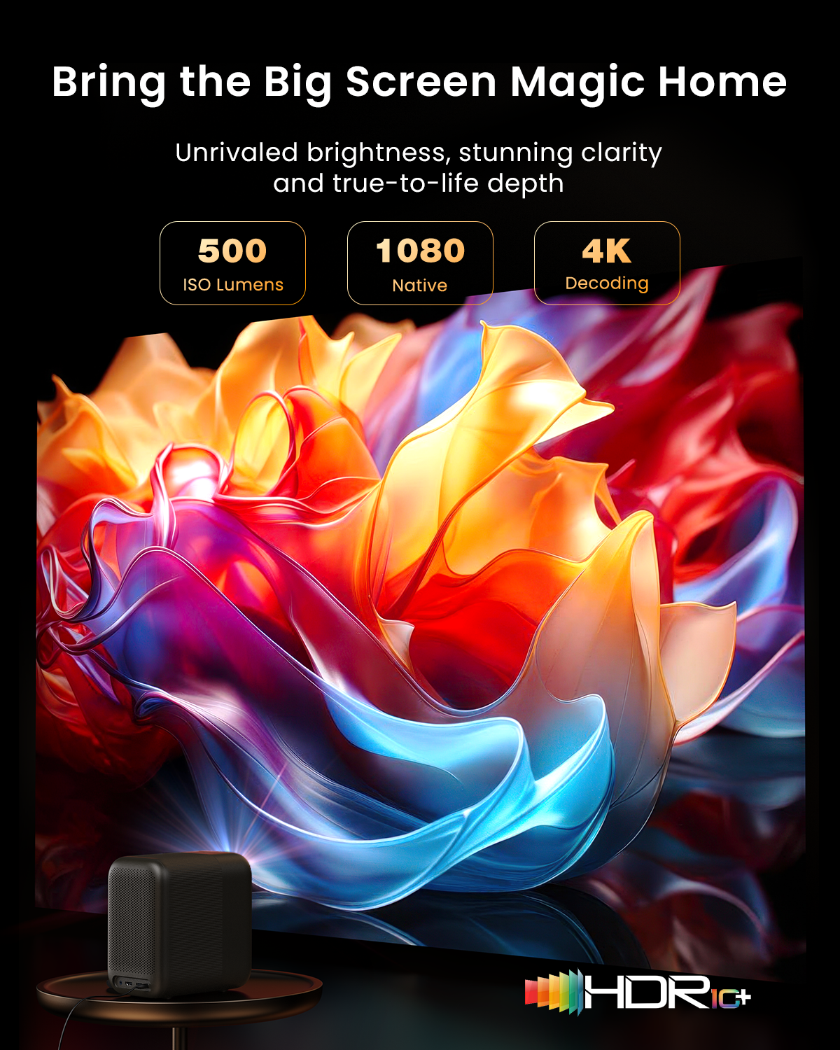 WEMAX VP04 Smart Google TV Projector with Licensed Netflix, 4K Decoding, 500 ISO Lumens, Outdoor Movie Projector with WiFi and Bluetooth, FHD 1080P Projector for Home Theater with 10W Dolby Audio Speaker