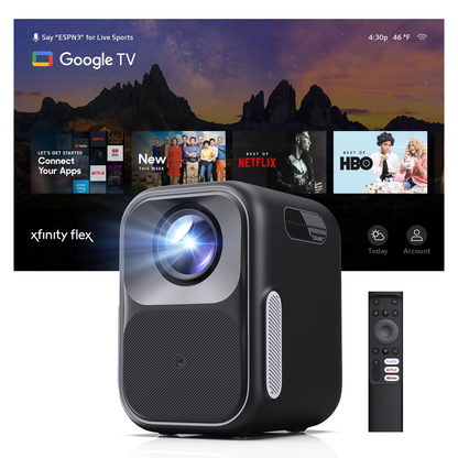 WEMAX VP03 Google TV Smart Projector with Licensed Netflix, FHD 1080P, 4K Supported Projector with WIFI and Bluetooth, Portable Outdoor Movie Projector, Dolby Audio, Bedroom Home Theater, Dual Speakers