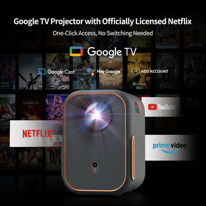 WEMAX Google TV Projector, Netflix Officially Licensed 4K Support, Mini Projector with Wifi and Bluetooth, Smart Movie Projector for Home Theater, 1080P Full HD, MAX 120" Display, Dolby Audio
